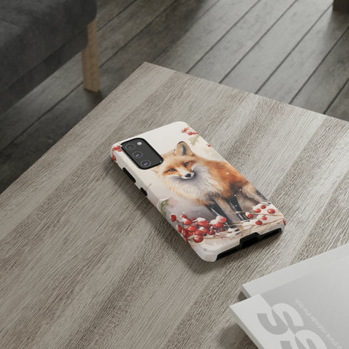 Christmas Fox in a Wreath of Red Berries - Impact Resistant Phone Case